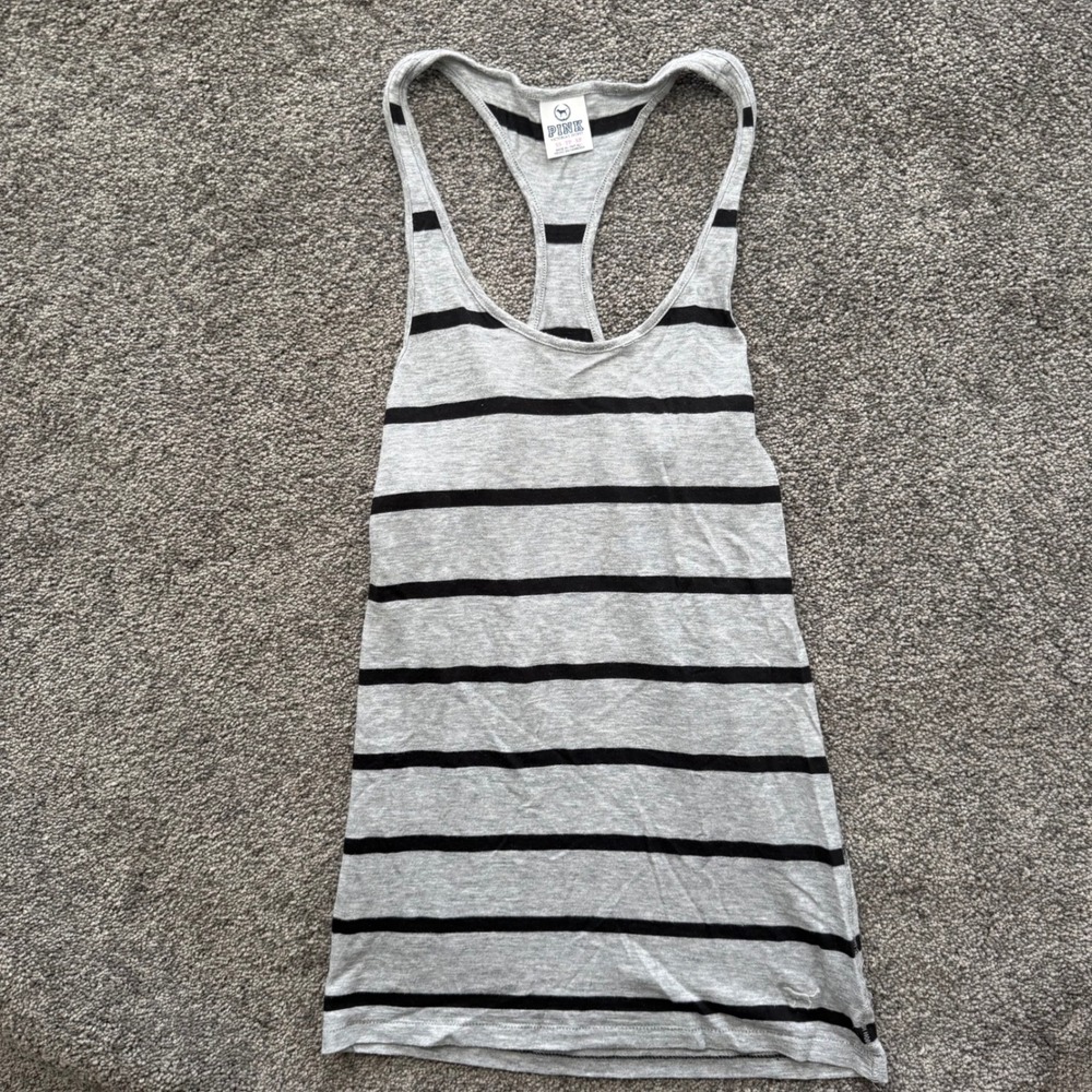 Pink Victoria's Secret Y2K Grey Black Striped Racerback Tank Top XS 7692